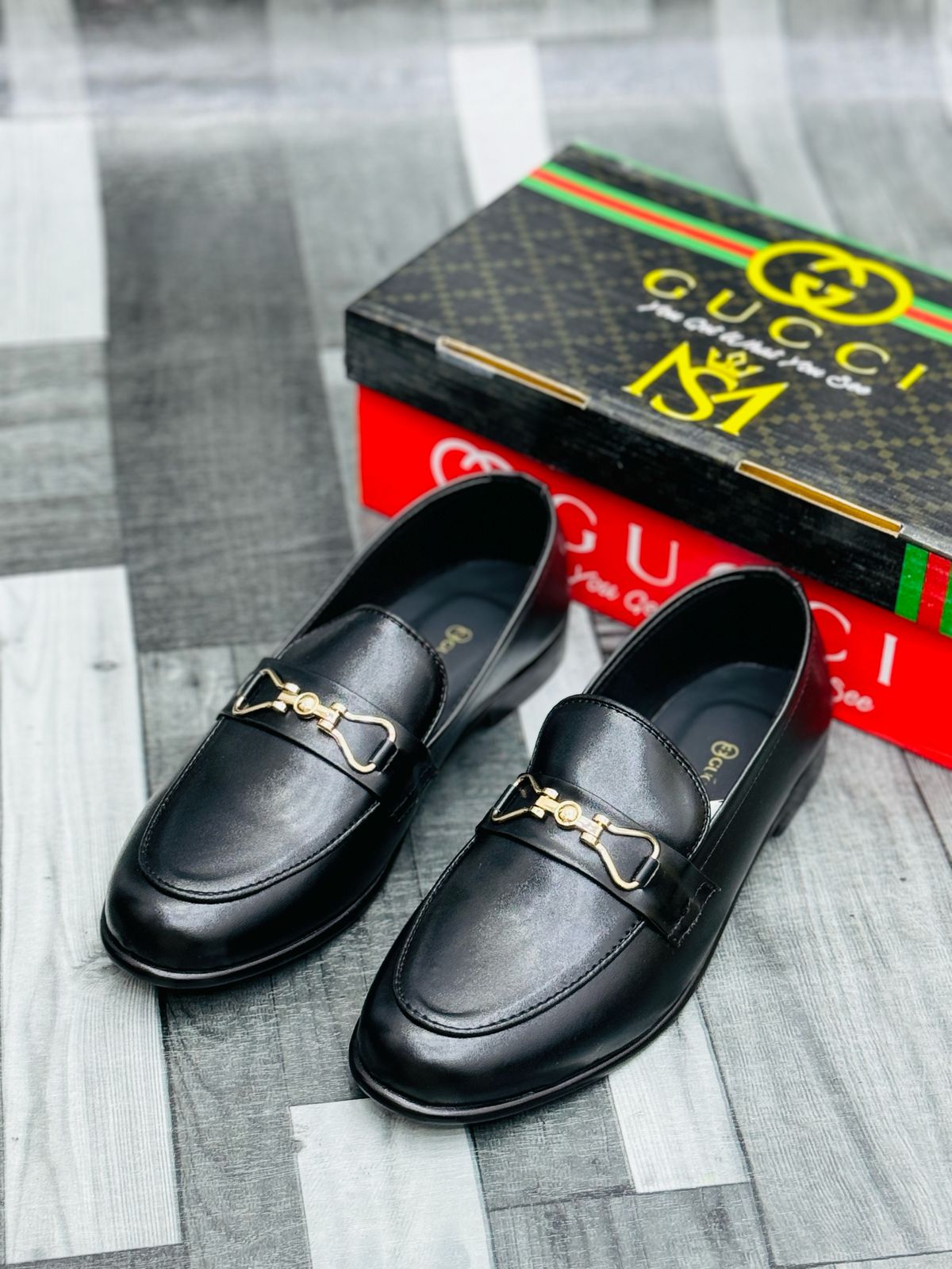 Luxury Black Leather Loafers with Gold Buckle – Premium Elegance