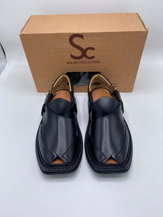 T-Gear Premium Black Peshawari Chappal – Pure Leather Masterpiece,🖤