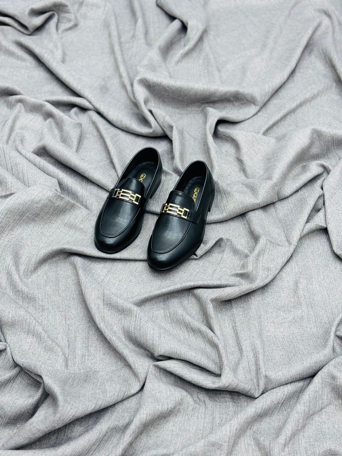 Luxury Black Leather Loafers with Gold Buckle – Premium Elegance