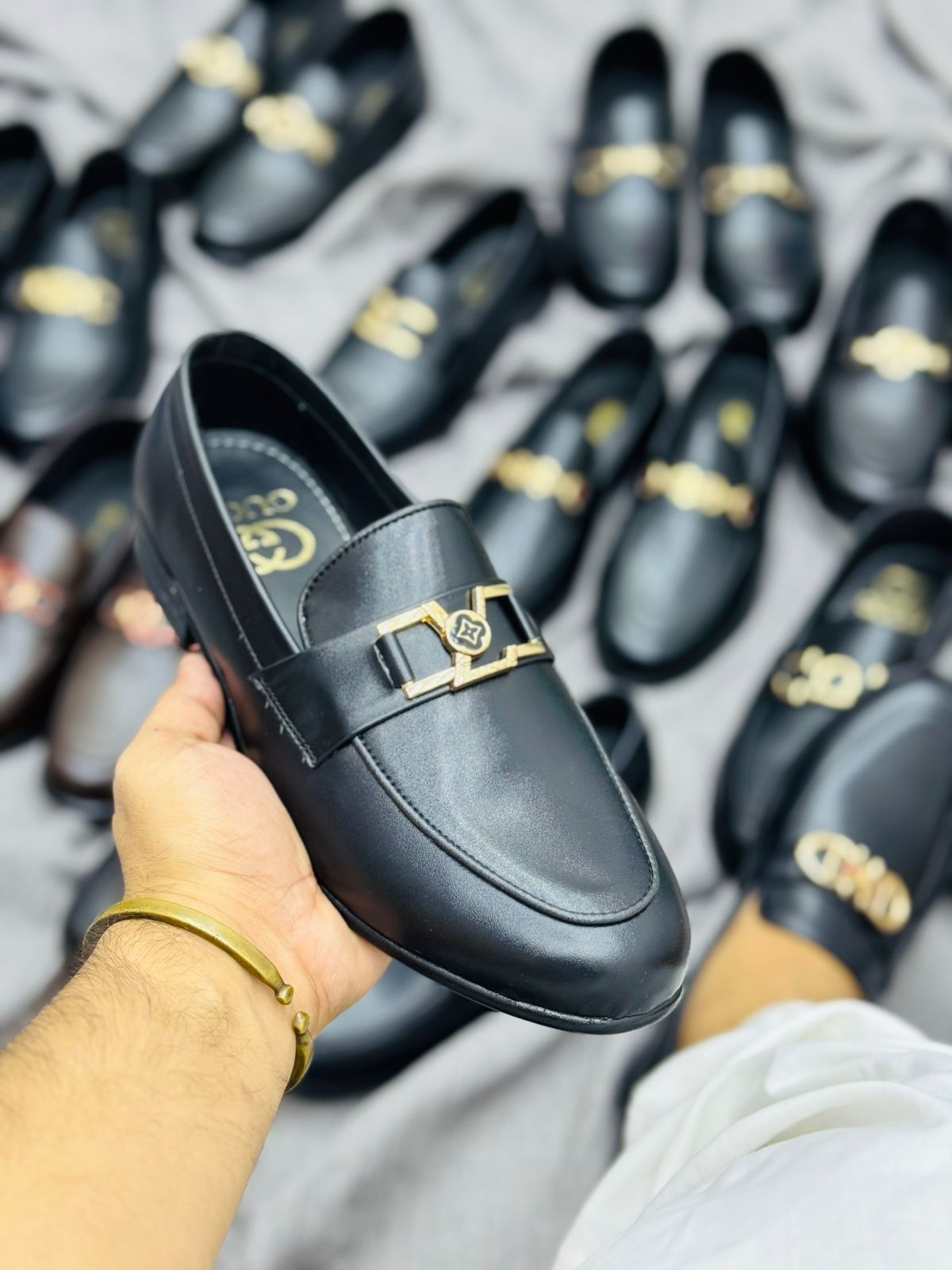 Luxury Black Leather Loafers with Gold Buckle – Premium Elegance
