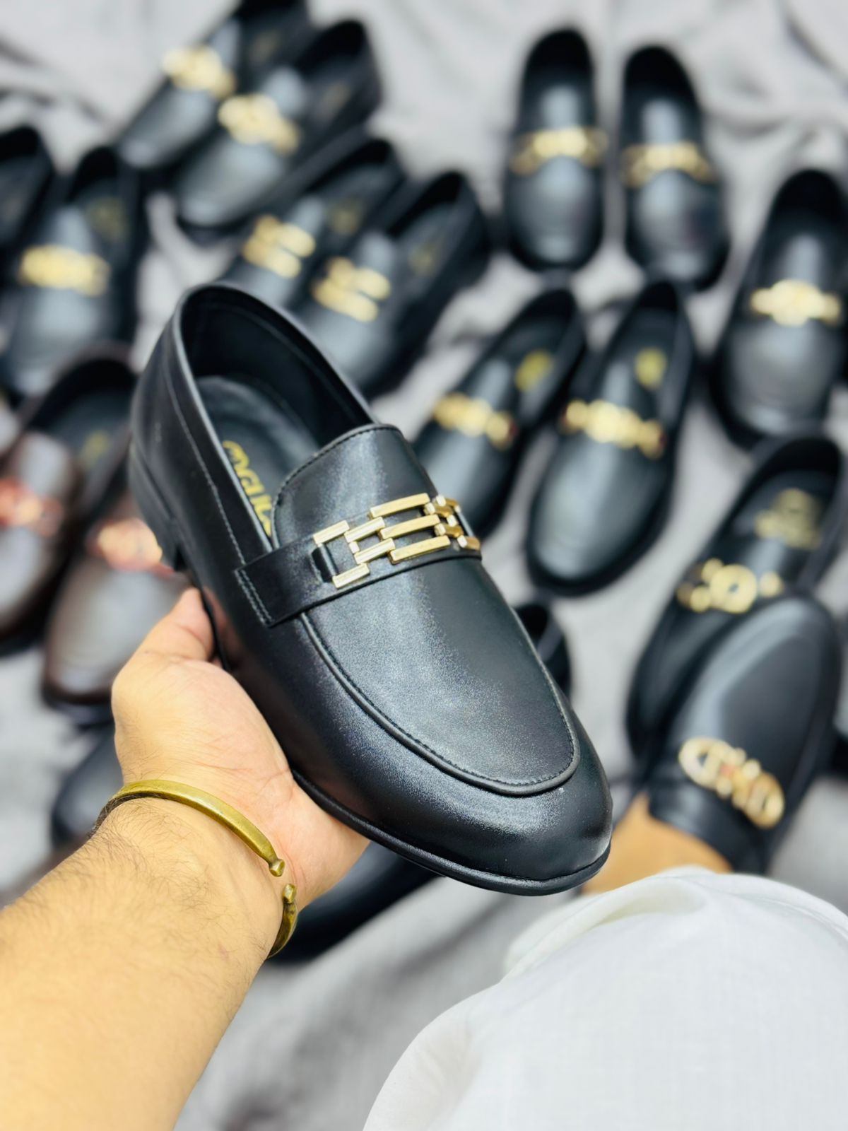 Luxury Black Leather Loafers with Gold Buckle – Premium Elegance