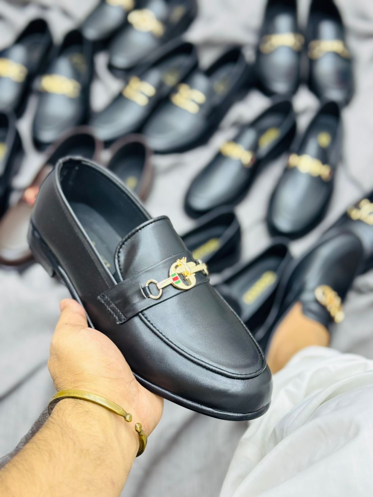 Luxury Black Leather Loafers with Gold Buckle – Premium Elegance
