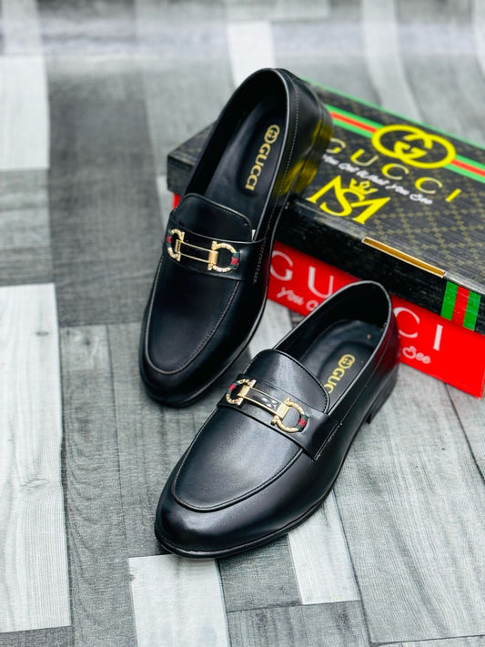 Luxury Black Leather Loafers with Gold Buckle – Premium Elegance