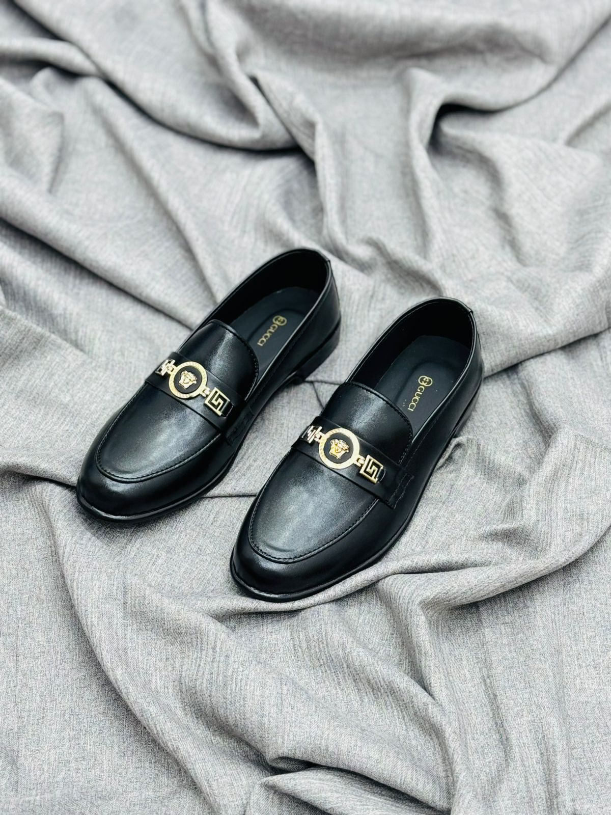 Luxury Black Leather Loafers with Gold Buckle – Premium Elegance
