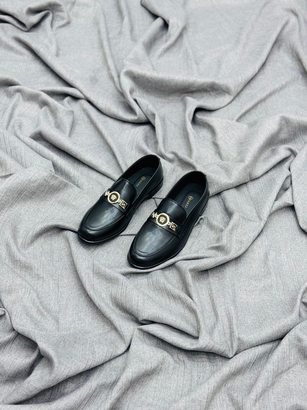 Luxury Black Leather Loafers with Gold Buckle – Premium Elegance