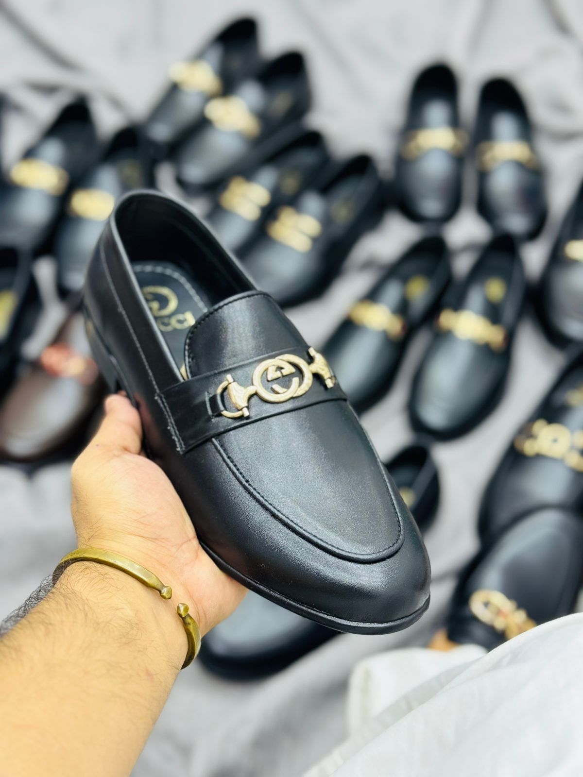 Luxury Black Leather Loafers with Gold Buckle – Premium Elegance