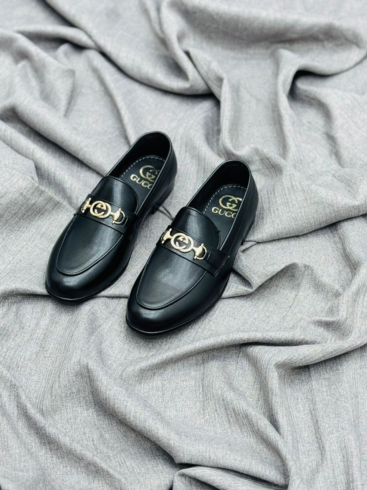 Luxury Black Leather Loafers with Gold Buckle – Premium Elegance
