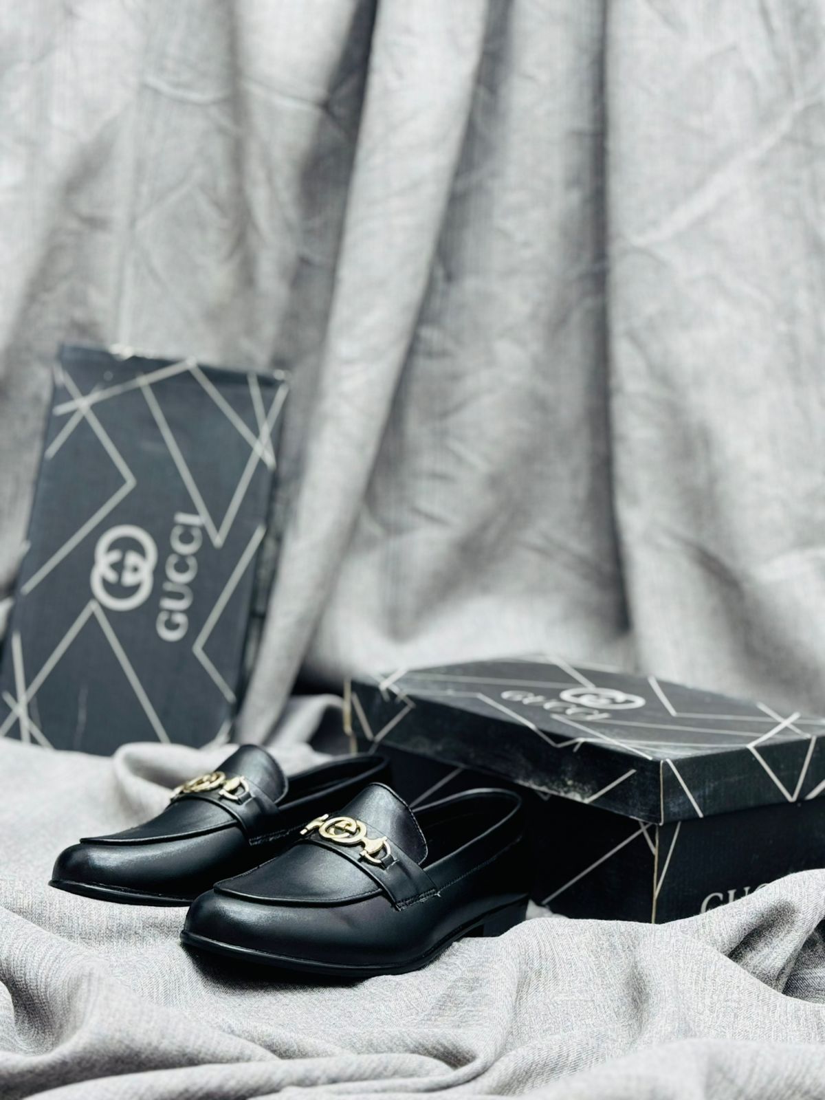Luxury Black Leather Loafers with Gold Buckle – Premium Elegance