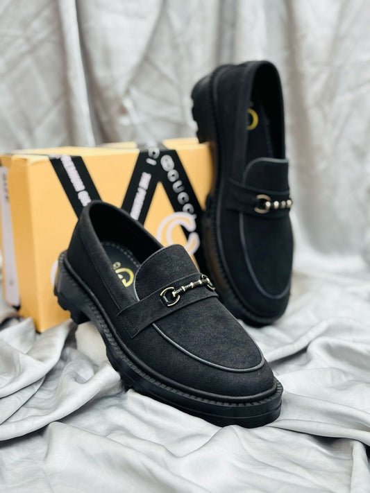 Men's Luxury Suede Loafers with Gold Buckle