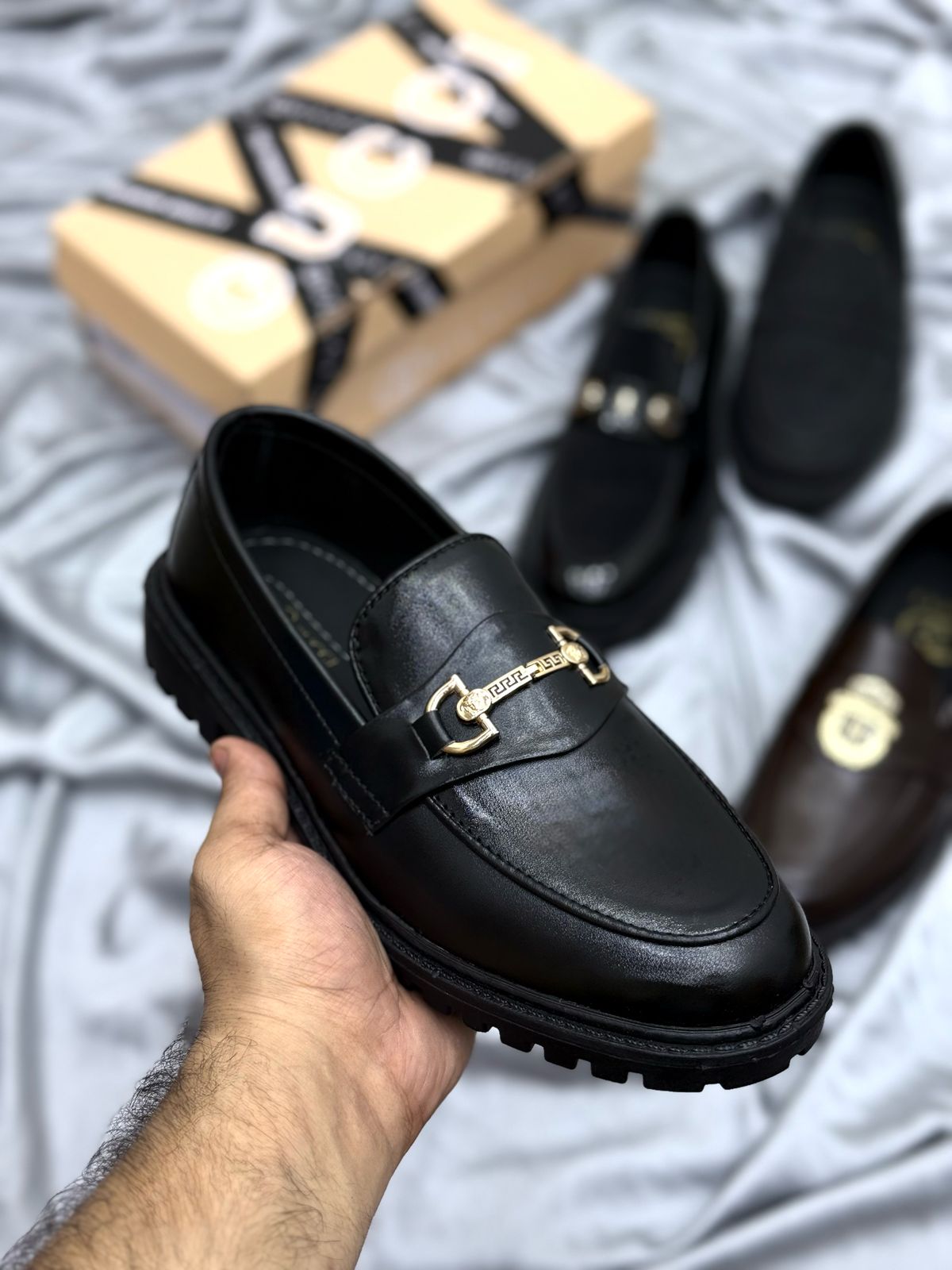 Men's Luxury Suede Loafers with Gold Buckle
