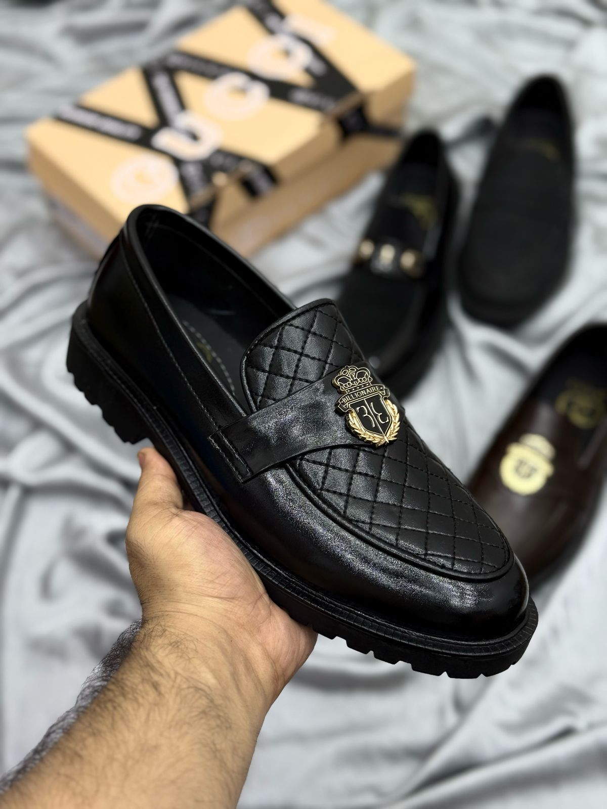 Men's Luxury Suede Loafers with Gold Buckle