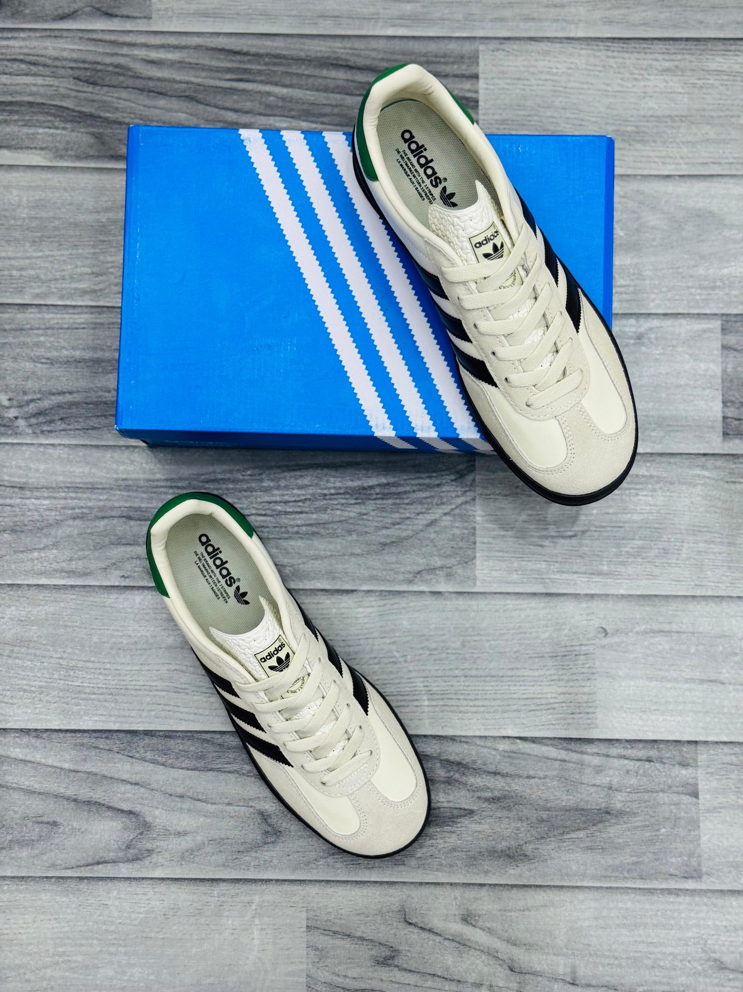 Adidas Gazelle White & Black Sneakers with Green Heel Tab