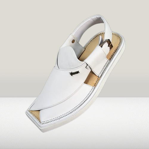 White Kaptaan Peshawari Chappal – Pure Leather Elegance🤍