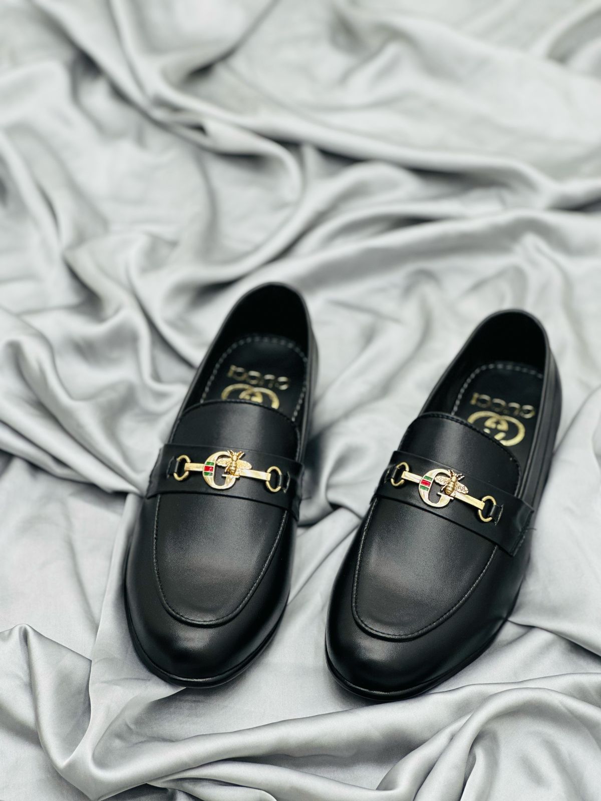 Luxury Black Leather Loafers with Gold Buckle – Premium Elegance