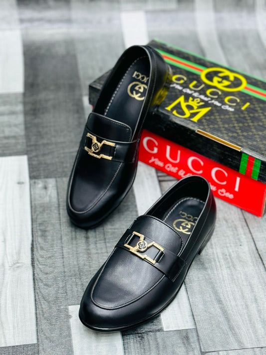Luxury Black Leather Loafers with Gold Buckle – Premium Elegance